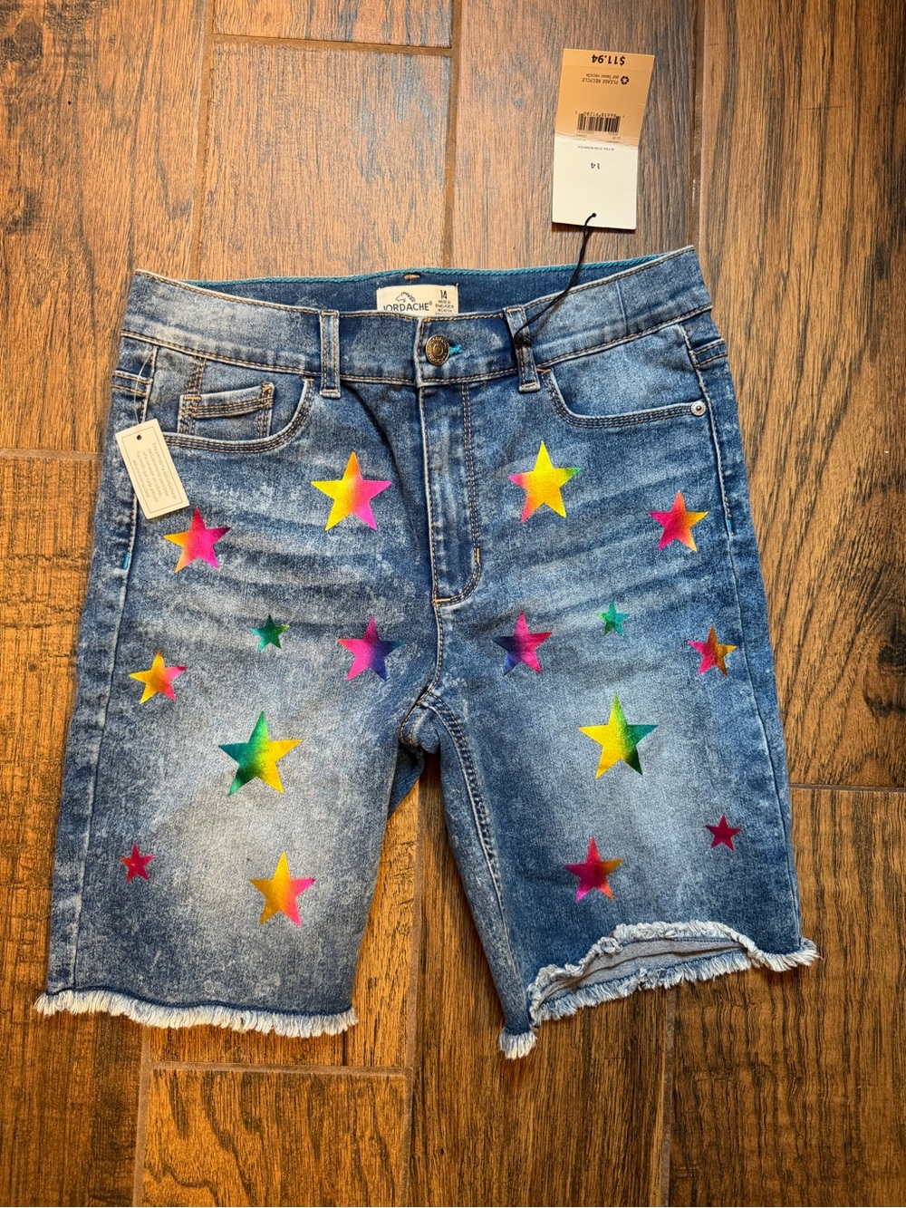 Jordache DenimHigh Rise Bermuda Shorts with 7” inseam Multicolor Star Prints
